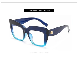 Detail of C06 gradient blue oversized square sunglasses with gold temple accents