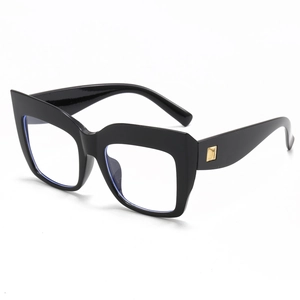 Oversized black square frame glasses for women with elegant gold metal temple accents