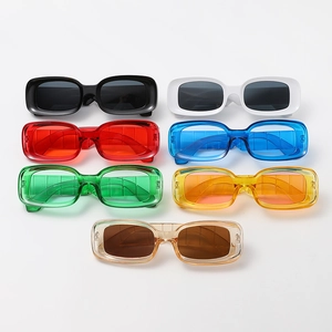 Fashionable rectangular candy-colored sunglasses in seven various frame colors for women