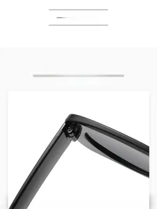 Close-up of the durable metal hinge design on black square fashion sunglasses