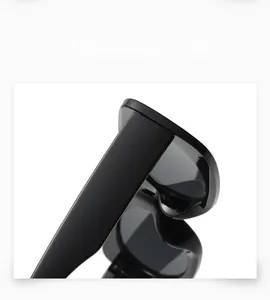 Detail of premium black thick-framed square sunglasses with glossy finish and dark lenses