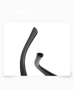 Detail shot of smooth glossy black temple tips on square fashion sunglasses