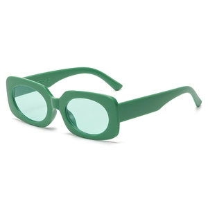 Modern square candy green thick frame sunglasses with matching lenses in a front view