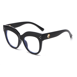 Women Cat Eye Optical Glasses Frame Large Fashion PC Eyeglasses With Metal Rivets And Gold Hollow Ring Decorative Glasses