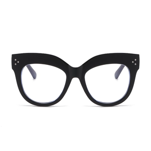 Oversized black cat-eye glasses frame for women with silver metal triple stud rivets