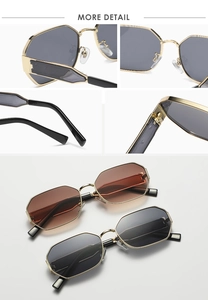 Detail view of gold metal frames and adjustable nose pads on square sunglasses