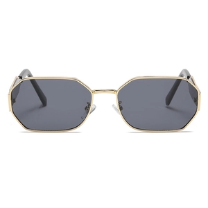 Retro geometric octagonal sunglasses with gold metal frame and dark tinted lenses