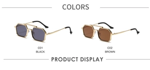 Detailed comparison of gold metal octagonal sunglasses with black and brown lenses