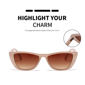 Front view of pink cat-eye sunglasses with detailed view of the durable metal hinges