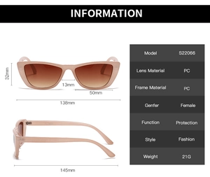 Detailed size specifications for pink cat-eye sunglasses with gradient lenses
