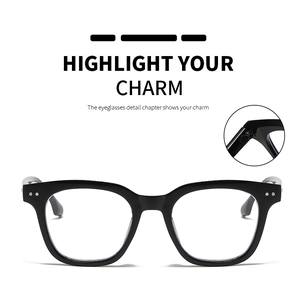 Detail view of classic black square glasses frame with silver metal rivets and hinges