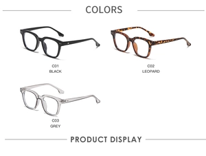 Detailed comparison of black, leopard, and grey square frames with rivet accents