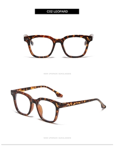 Detail view of retro leopard square glasses frames with metal rivets and sturdy hinges