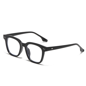 Classic black square full-rim glasses with dual metal studs at 45-degree angle view