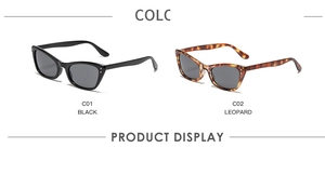 Retro cat-eye sunglasses in black and leopard print featuring dual metal stud details