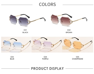 Octagonal rimless sunglasses collection featuring gradient lenses and metal temples