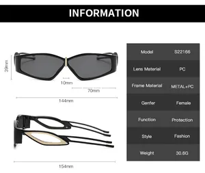 Detailed sizing chart and specifications for geometric frame UV400 fashion sunglasses