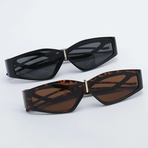 Fashion geometric narrow sunglasses with UV400 protection and gold metal nose bridge