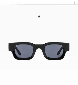 Front view of Y2K retro black thick frame sunglasses with dark grey lenses in C01 black