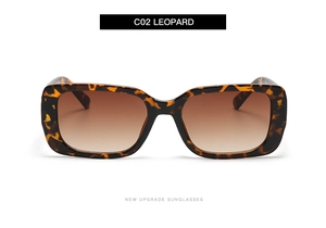 Close-up of leopard print rectangular sunglasses with brown gradient lenses C02