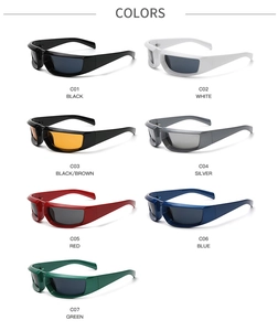 Lunettes de soleil sport Y2K steampunk en sept couleurs avec montures noires et argentées