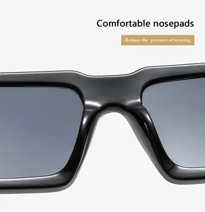 Details der ergonomischen, integrierten Nasenpads an der schwarzen Sonnenbrille