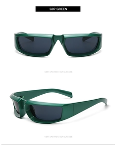 Détails des lunettes de soleil sport Y2K steampunk en vert C07 avec monture épaisse et verres gris