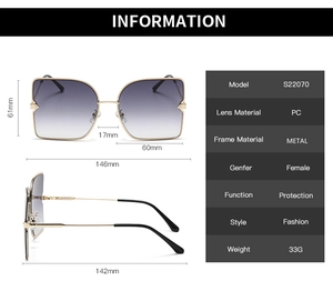 Tableau des tailles détaillé pour lunettes de soleil carrées avec monture métallique