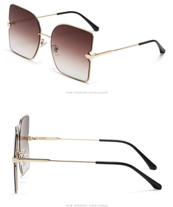 Vue détaillée des lunettes de soleil carrées en métal doré avec verres dégradés marron
