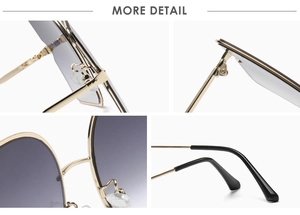 Détails des charnières en métal, plaquettes et verres dégradés sur lunettes de soleil