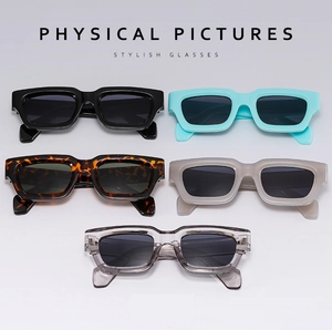 Collection de lunettes de soleil rectangulaires épaisses en noir, vert et écaille