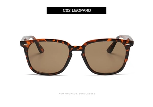 Classic leopard print square frame sunglasses with metal studs and brown lenses