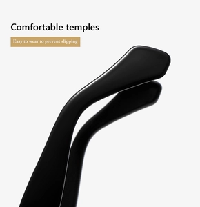 Detailed close-up of glossy black ergonomic sunglasses temples with anti-slip wide design