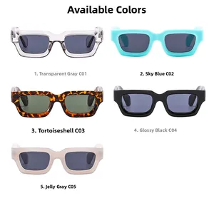 Détail montrant divers coloris de lunettes de soleil carrées vintage en plusieurs tons
