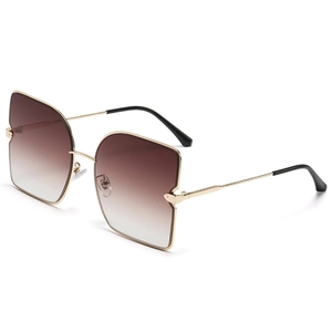 Lunettes de soleil carrées en métal pour femmes avec verres dégradés bruns et monture dorée