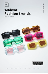 Multiple colorful vintage rectangle sunglasses displayed on a clean white background