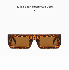 Close-up of retro thick rectangular sunglasses in tea demi pattern with C04 color code