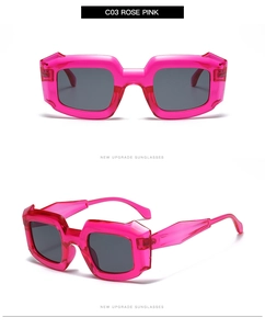 Polygonal rose pink transparent sunglasses C03 with dark grey lenses and angular frame