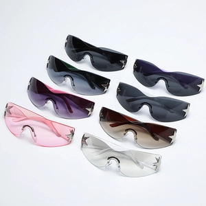 Pentagram star oversized rimless shield sunglasses set in various gradient lens colors