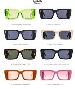Detailed grid view of chunky square sunglasses in eight vibrant assorted candy colors