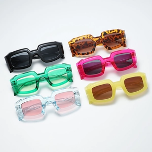 Collection of colorful retro polygon sunglasses with thick frames in six trendy shades