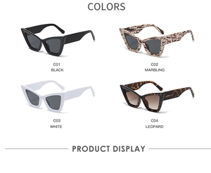 Collection de lunettes de soleil œil de chat en noir, marbre, blanc et léopard