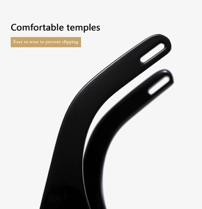 Detail of comfortable glossy black sunglasses temples with anti-slip perforated ends