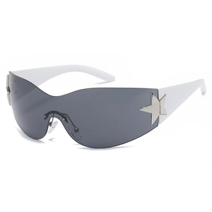 Y2K Integrated Shield Sunglasses Star Metal Decor Large Frame Retro Wrap Around Eyewear UV400 Fashion Unisex