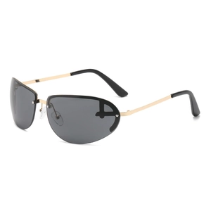 Oval Metal Frame Sunglasses Retro Y2K Rimless Shades UV Protection Fashion Eyewear For Men Women