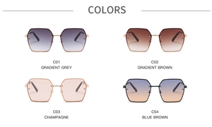 Selection of four rimless hexagonal sunglasses with gradient lenses and metal rivet details