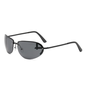 Retro Y2K oval sunglasses with sleek black frames and dark grey lenses for women