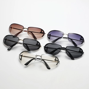 Retro Y2K oval rimless sunglasses set in five assorted lens colors with metal accents