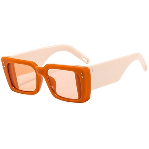 Square frame sunglasses in bright orange and off-white colors with a retro fashion design