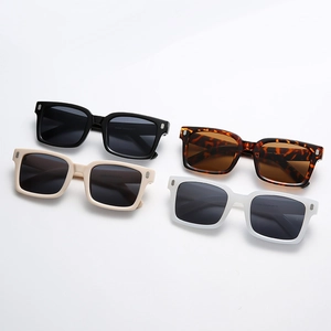Retro square frame sunglasses with metal rivet accents in multiple colors for men and women